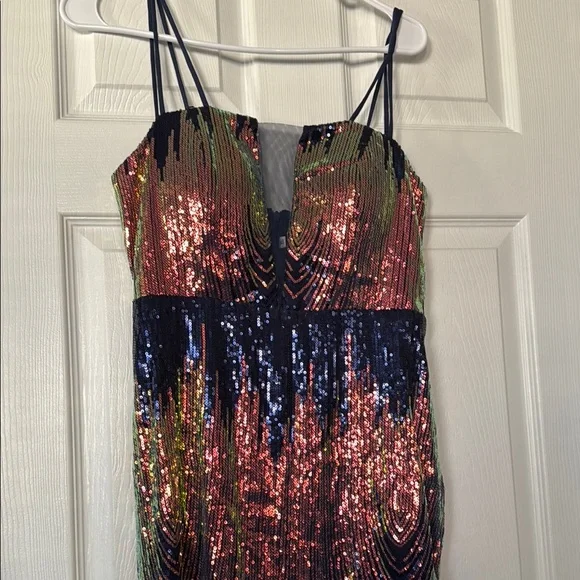 Multicolor Sequin Dress with Spaghetti Straps - Picture 1 of 16